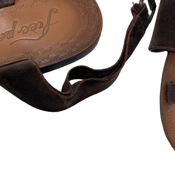 Free People Brown Suede Sandals Ankle Wrap Straps Size 41 Toe Ring Boho Festival - Picture 6 of 6